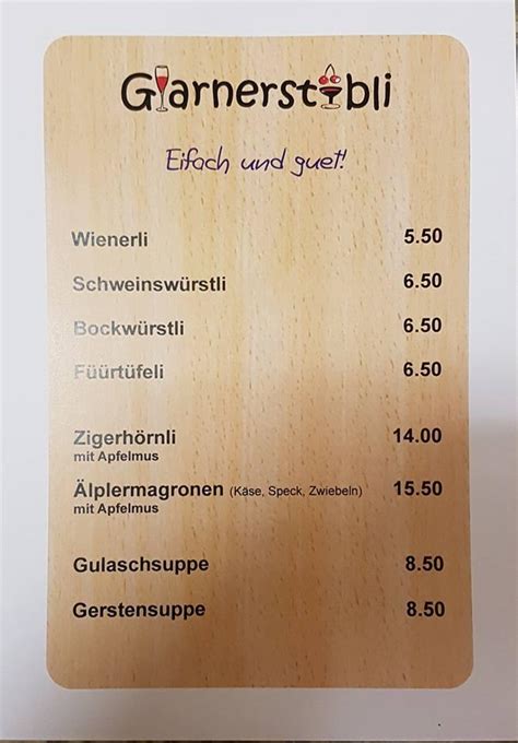 Glarnerstübli aus Glarus Speisekarte